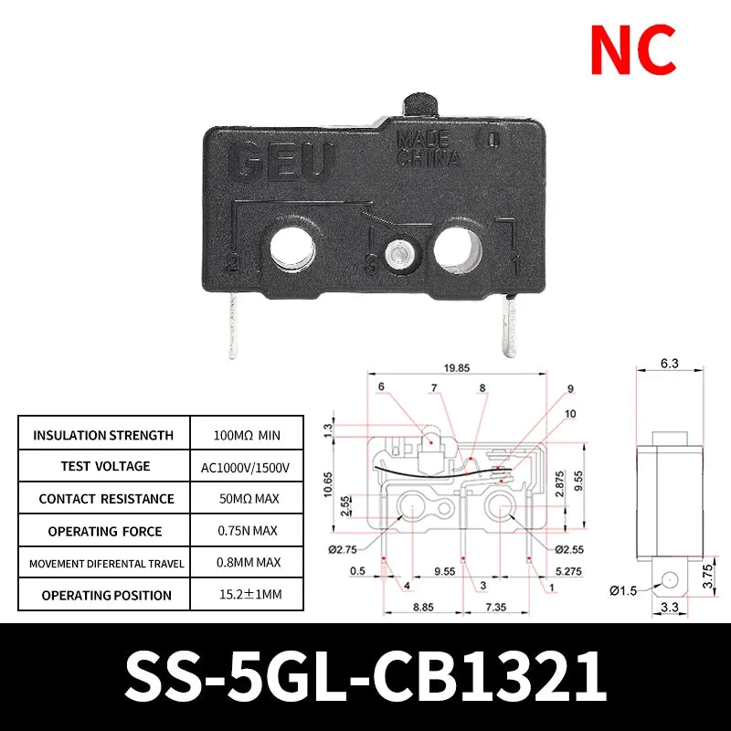 10/50/100PCS SS-5Gl NO/NC/Changeover  Subminiature Micro Switch, 2-Terminal  Pre-Wired 3-Terminal Micro Limit Switch