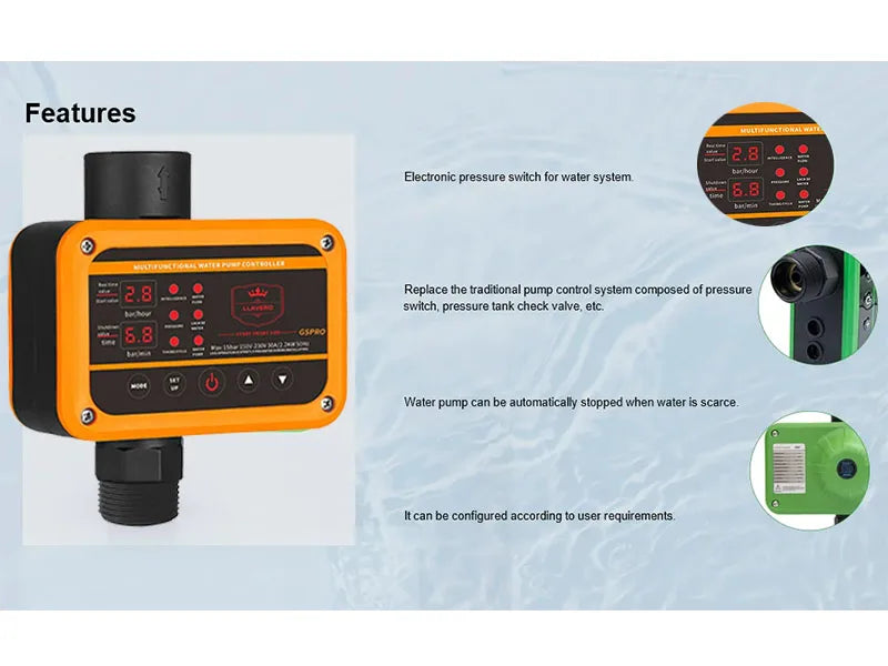 Controlador de Presión Inteligente GS Pro para Bomba de Agua, 0-10 bar, 2.2 kW, Rosca G1