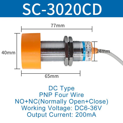 1.1 Meters Inductive Proximity Switch Sensor Waterproof SC-3020A Three Wire NPN PNP NO NC 24V DC AC M40 20mm
