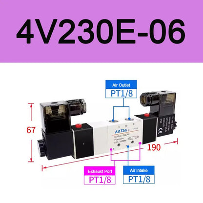 AirTAC 4V130C-06 4V230C-08 4V330C-10 4V430C-15 Pneumatic Air Solenoid Valve 5 Port 3 Position Way Reversing  12V 24V 110V 220V