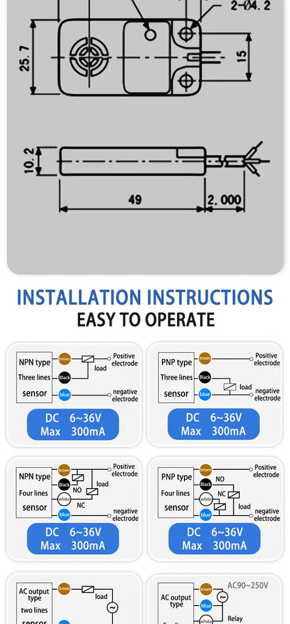 PFI25-8DN 12-24VDC/100-250VAC NPN PNP 8mm sensing range Rectangular Flat-type Inductive Proximity Switche Sensor