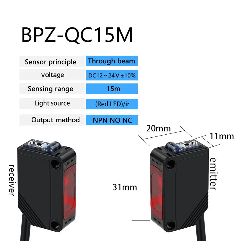 BXUAN E3Z infrared diffuse reflection photoelectric switch sensor NPN PNP NO+NC Sn: 10cm-30cm lens reflection optical sensor