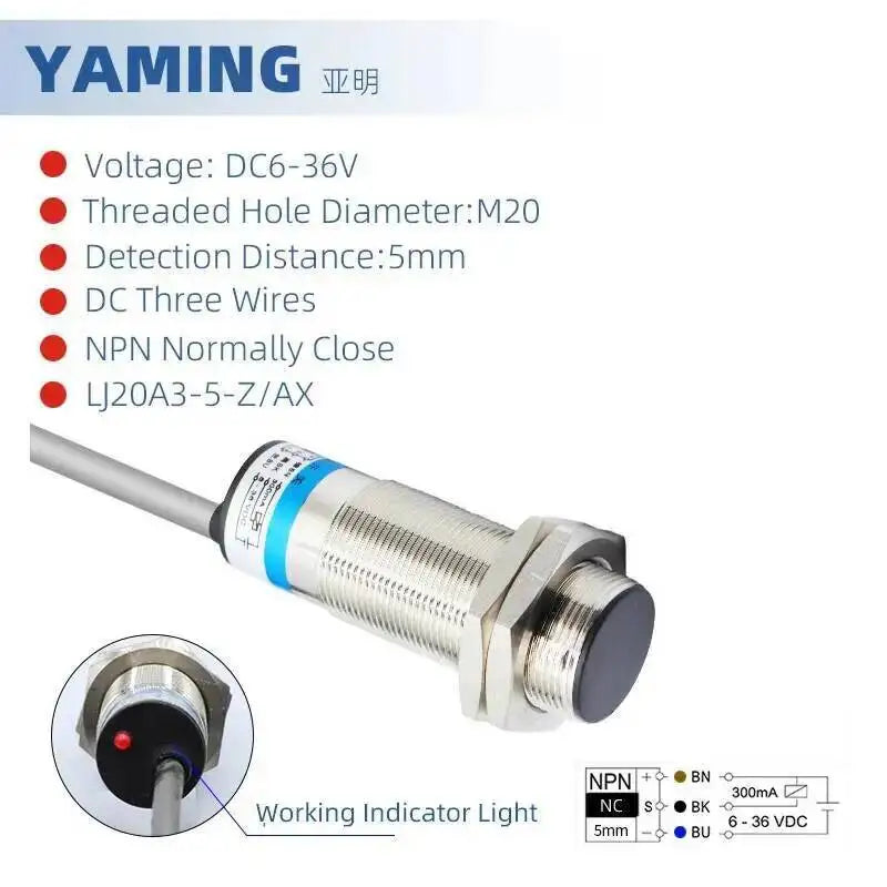LJ20A3-5 Inductive Proximity Switch Sensor M20 NPN PNP 5mm Two-wire Normally Closed NO NC DC6-36V