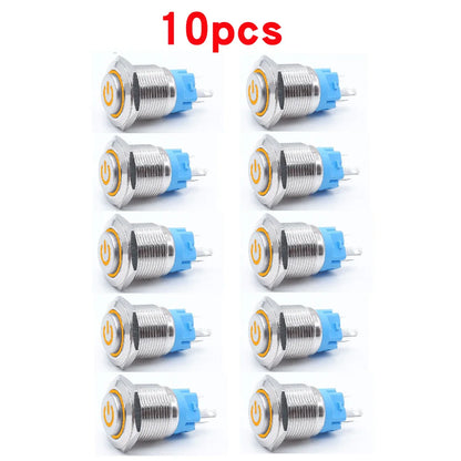 10pcs 16mm 19mm 22mm Metal Push Button Switch with Fixed PC Power Supply Switches Car Engine Momentary Latching LED 5v 12v 220v