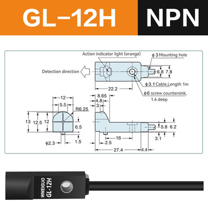 npn Miniature Proximity Switch GL-8H GL-8F GL-12H GL-12F Inductive Proximity Sensor Top sensing detection distance 2.5–4 mm