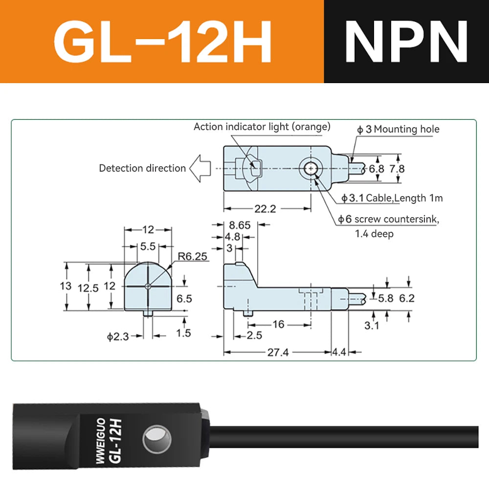 npn Miniature Proximity Switch GL-8H GL-8F GL-12H GL-12F Inductive Proximity Sensor Top sensing detection distance 2.5–4 mm