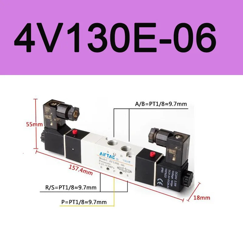 AirTAC 4V130C-06 4V230C-08 4V330C-10 4V430C-15 Pneumatic Air Solenoid Valve 5 Port 3 Position Way Reversing  12V 24V 110V 220V