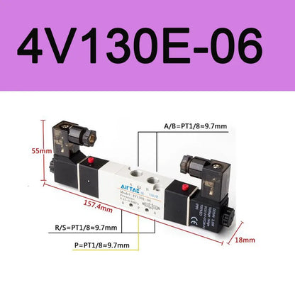 AirTAC 4V130C-06 4V230C-08 4V330C-10 4V430C-15 Pneumatic Air Solenoid Valve 5 Port 3 Position Way Reversing  12V 24V 110V 220V