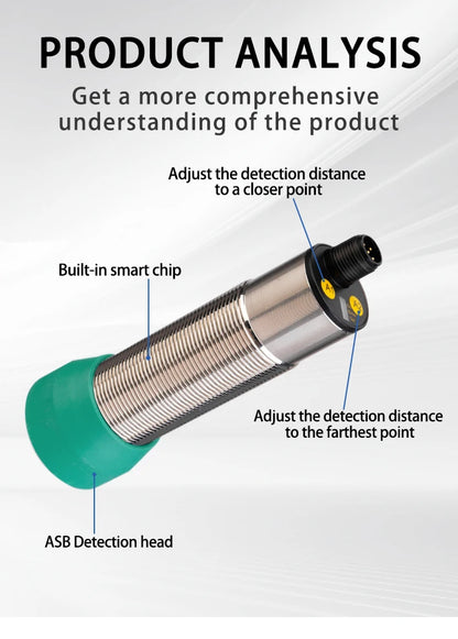 ultrasonic sensor detection range 8000mm 24VDC GM30 NPN PNP non-contact liquid level detection proximity sensor induction switch