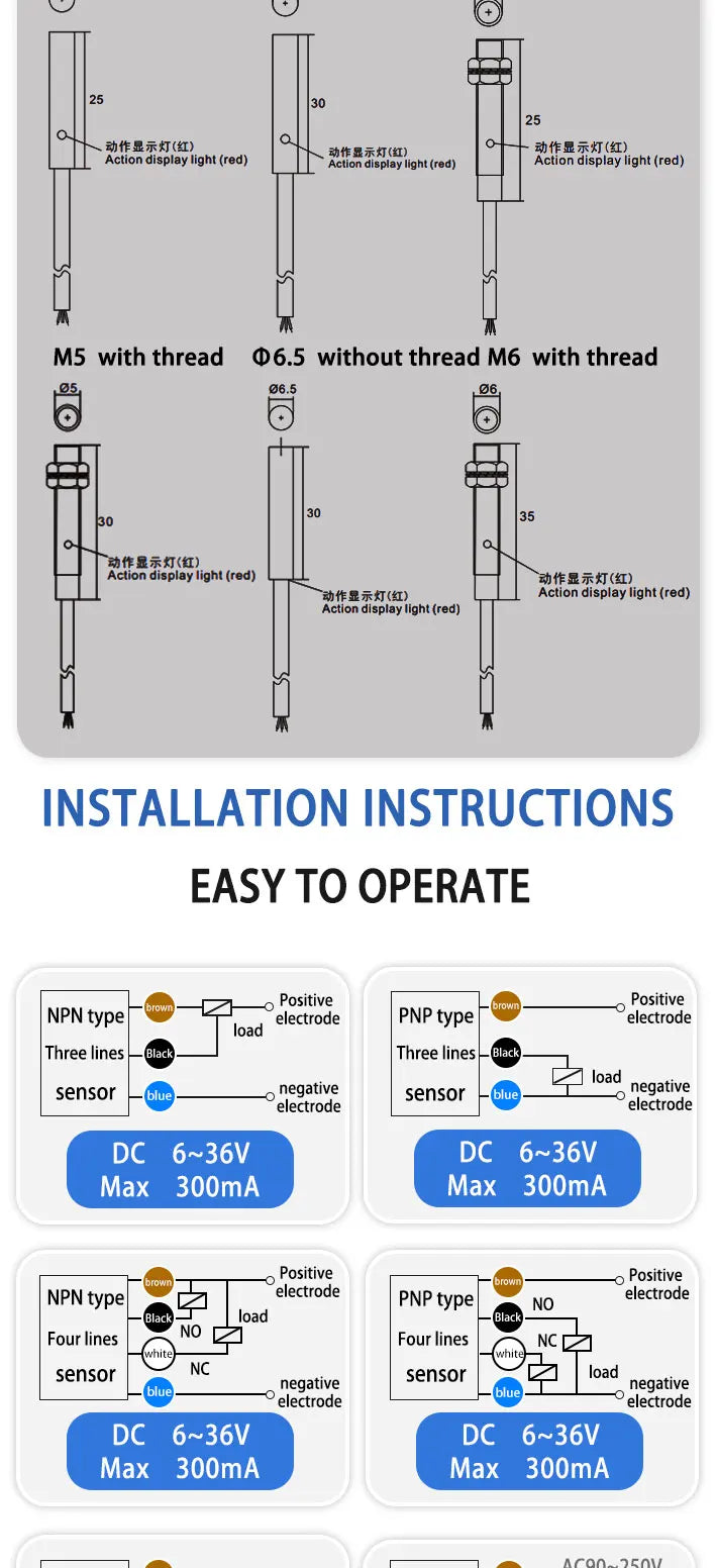 M3 small Proximity switch sensor IP67 waterproof NPN or PNP Unthreaded 24VDC Detecting metals