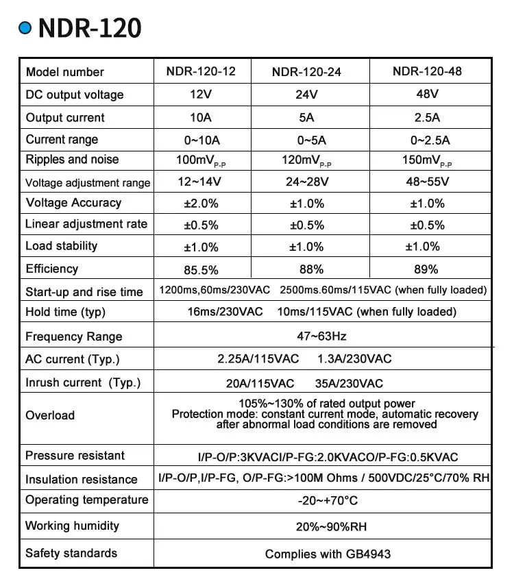 LCTC Switching Power Supply NDR-75W 120W 240W 480W Industrial DIN Rail 12V 24V 48V AC/DC Single Output Power Transformer