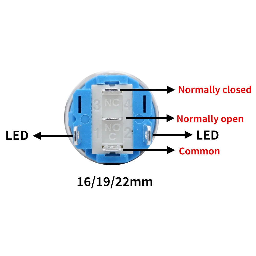 20pcs Metal Push Switch LED Light 16mm 19mm 22mm Momentary Latching With Socket Waterproof Button Car Start Switch 5V 12V 220V