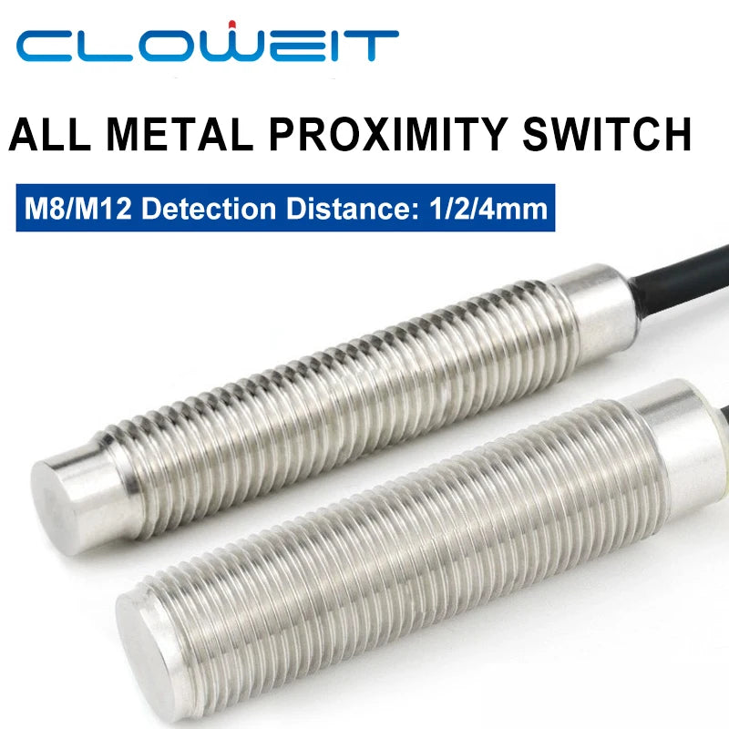 Cloweit M8/M12 All Metal Encapsulated Proximity Switch Sensor Inductive Three Wire NPN Normally Open