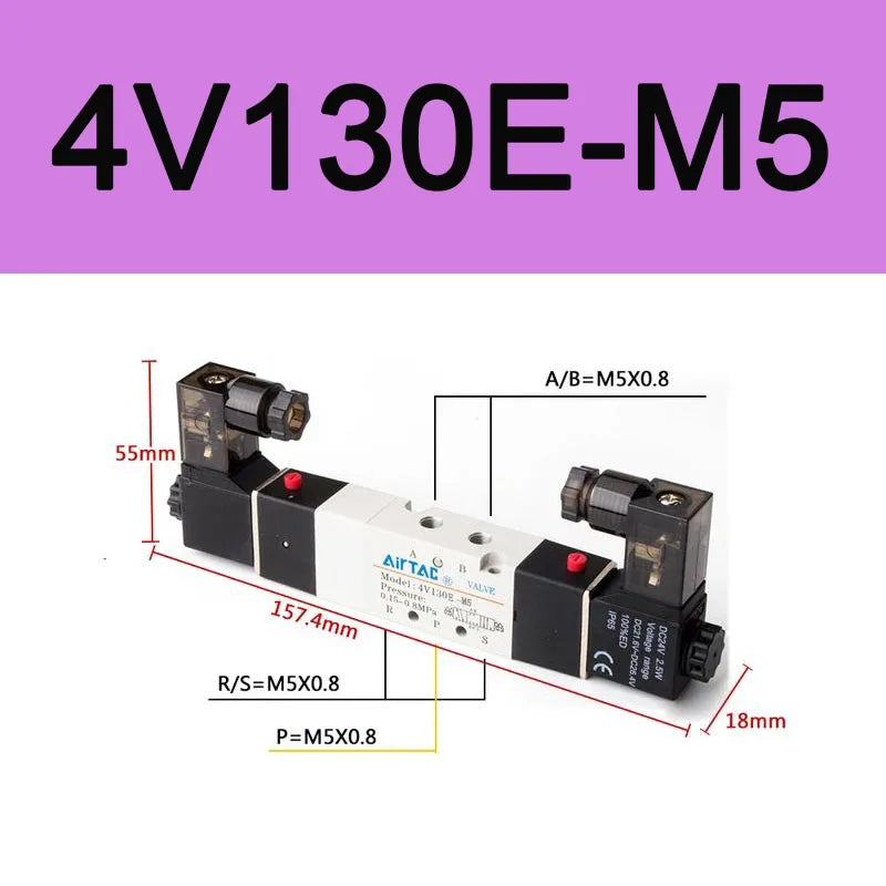 AirTAC 4V130C-06 4V230C-08 4V330C-10 4V430C-15 Pneumatic Air Solenoid Valve 5 Port 3 Position Way Reversing  12V 24V 110V 220V