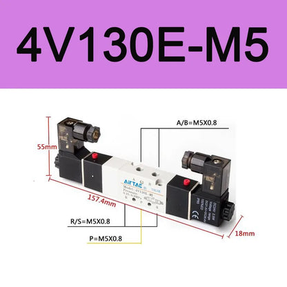 AirTAC 4V130C-06 4V230C-08 4V330C-10 4V430C-15 Pneumatic Air Solenoid Valve 5 Port 3 Position Way Reversing  12V 24V 110V 220V