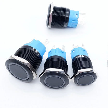 20pcs 16mm 19mm 22mm Metal Push Button Switch LED Ring Power Light Momentary Latching Waterproof  5V 12V 24V 220V Black 1NO1NO