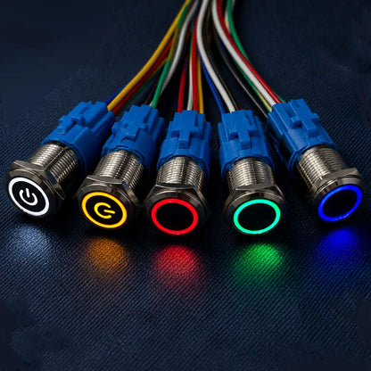 10pcs Momentary Switch 12v Metal Push Button Latching 16mm 19mm 22mm Red Blue LED Light Start Stop PC Power 3v 5v 6v 24v 220v