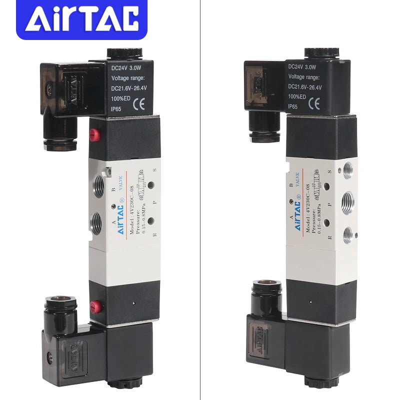 AirTAC 4V130C-06 4V230C-08 4V330C-10 4V430C-15 Pneumatic Air Solenoid Valve 5 Port 3 Position Way Reversing  12V 24V 110V 220V