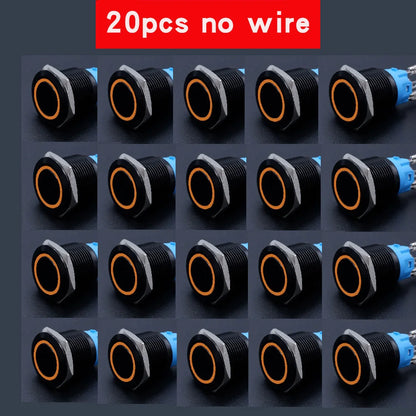 20pcs 16mm 19mm 22mm Metal Push Button Switch LED Ring Power Light Momentary Latching Waterproof  5V 12V 24V 220V Black 1NO1NO