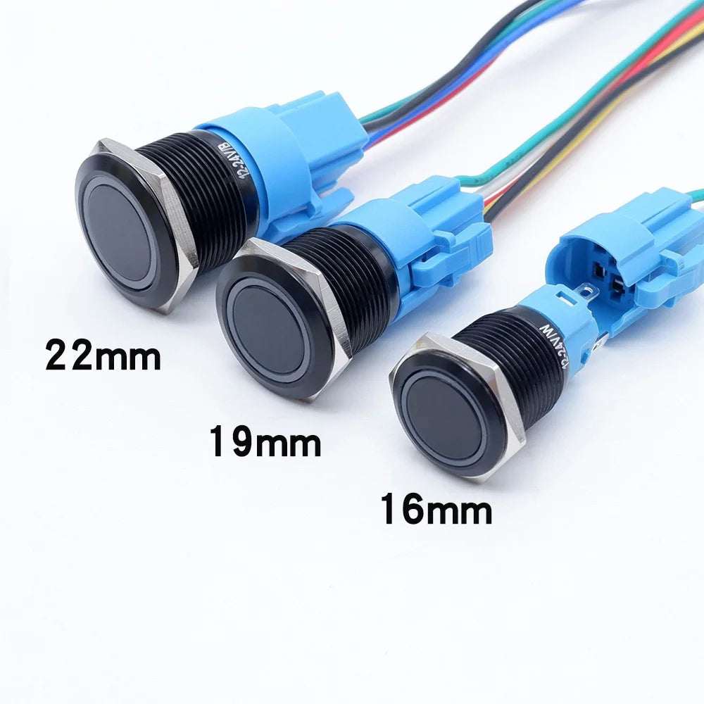 20pcs 16mm 19mm 22mm Metal Push Button Switch LED Ring Power Light Momentary Latching Waterproof  5V 12V 24V 220V Black 1NO1NO