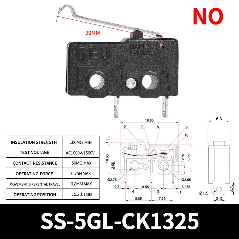 10/50/100PCS SS-5Gl NO/NC/Changeover  Subminiature Micro Switch, 2-Terminal  Pre-Wired 3-Terminal Micro Limit Switch