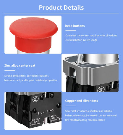 10Pcs 22mm Spring Return Push Button Switch,for Home or Industrial Equipment, Operating Rooms, Distribution Boxes.