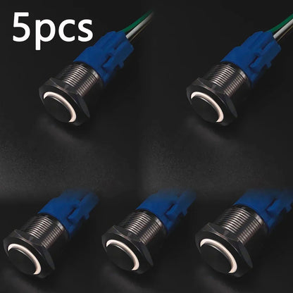 5 pcs Metal Push Button Switch Waterproof Momentary Latching 16mm 19mm 22mm Ring Lamp   LED Light 5V 6V 12V 24V 220V Red Blue