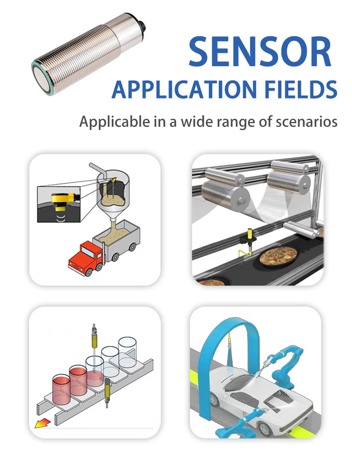 ultrasonic sensor detection range 8000mm 24VDC GM30 NPN PNP non-contact liquid level detection proximity sensor induction switch