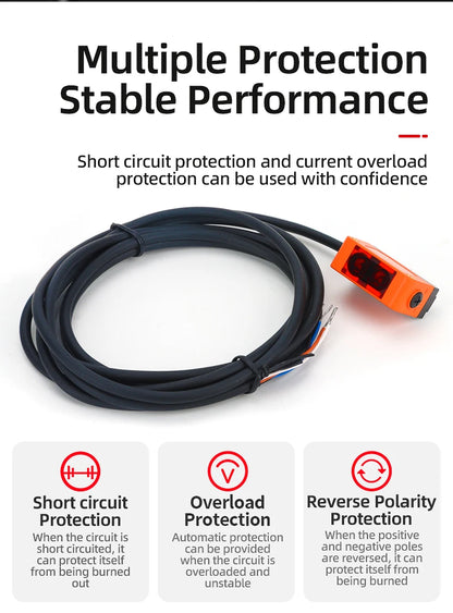 10-300mm Sensing Distance Infrared Diffuse Reflection BackgroundPNP/NPN NO/NC IP67 Optical Sensor DC10-30V Adjustable