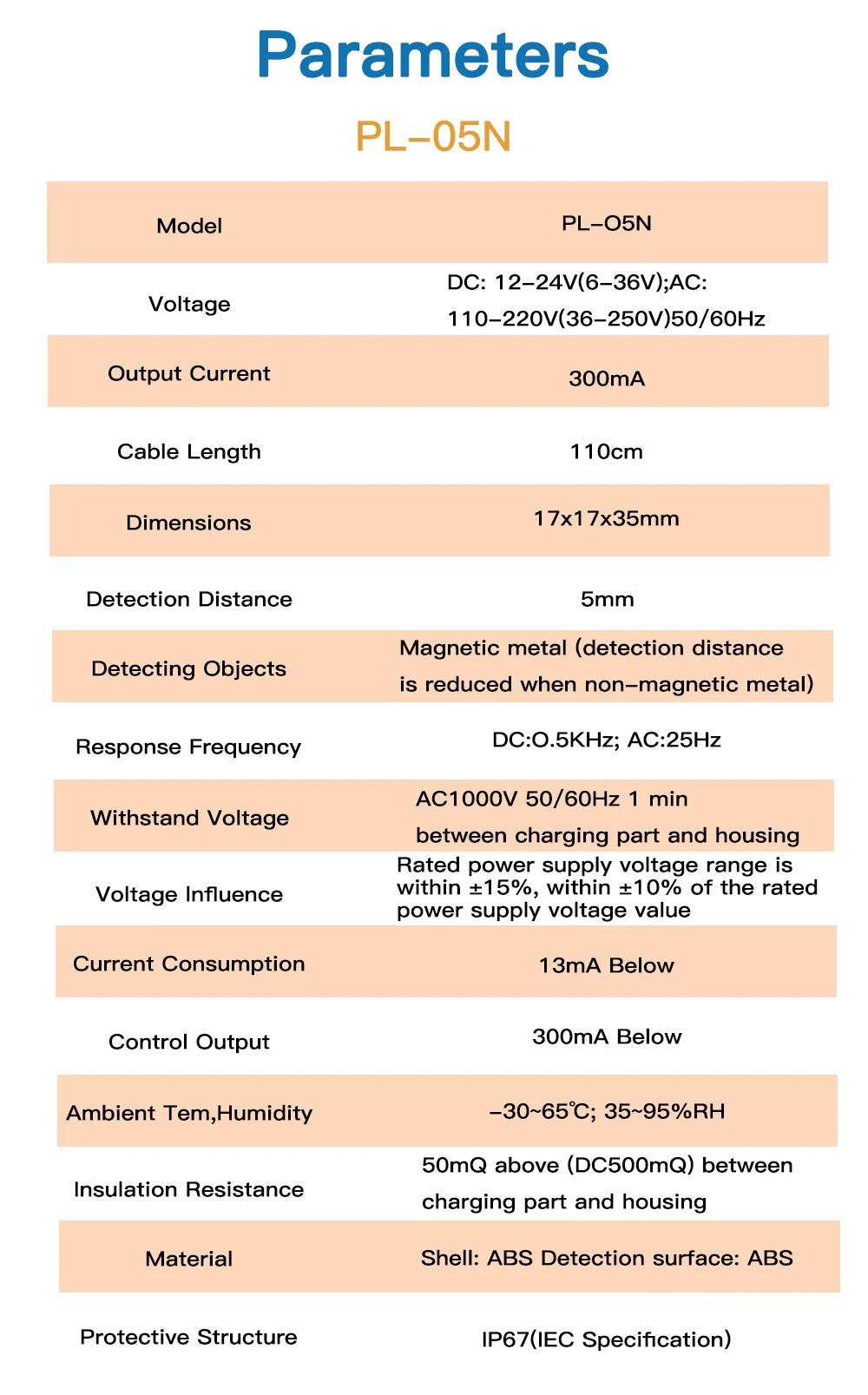 Fonland Inductive Proximity Sensor Switches PL-05N 5mm NPN Out DC10-30V Normal Open ON/OFF Switch