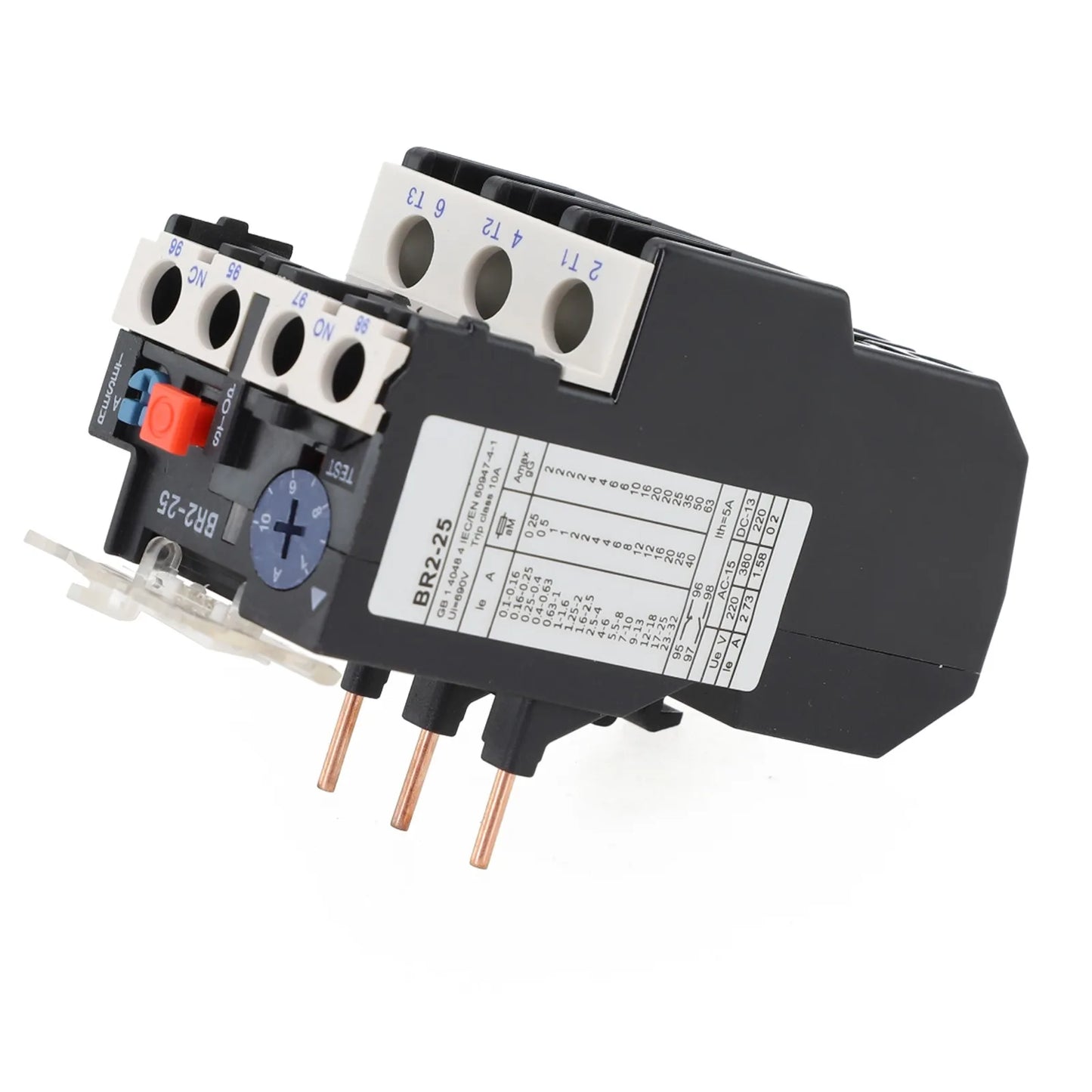 Thermal Overload Motor Relay 3 Phase AC 50Hz/60Hz FR NR2-25 IP20 Plug-in With Indicator Light For CJX2 Series Contactors